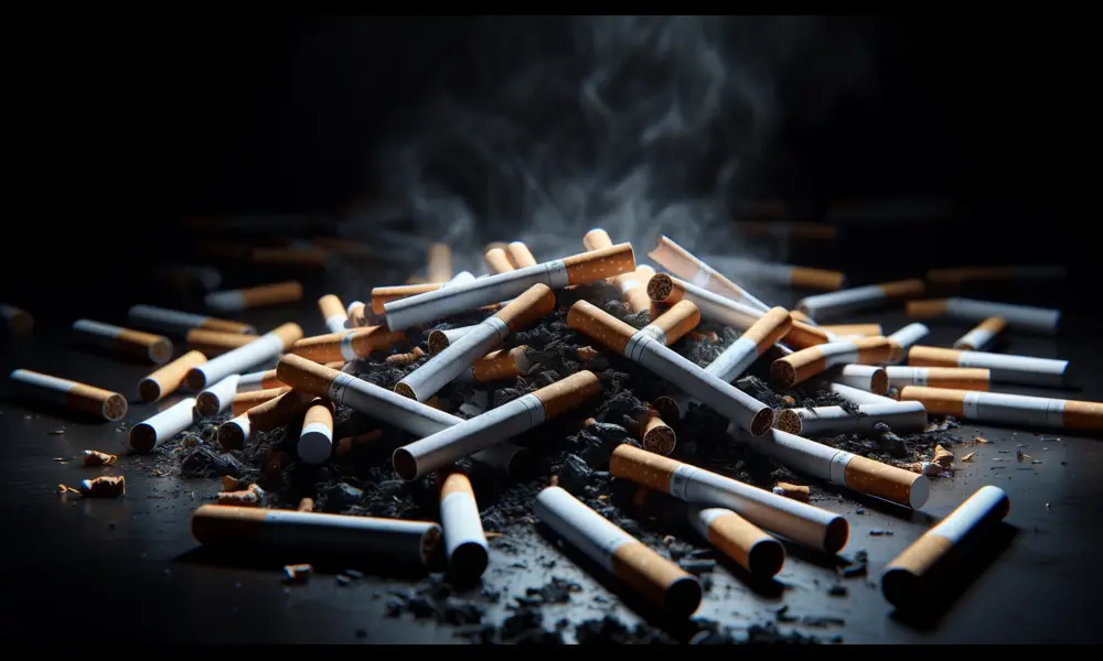Verstreute Zigaretten auf Schwarz: Symbol für die Gesundheitsgefahren des Rauchens | Kostenlose Bilder mit KI on Flickr